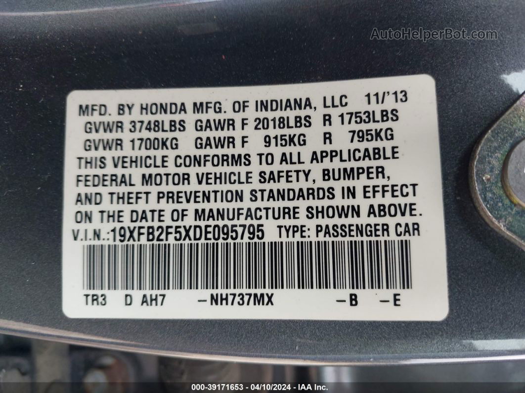 2013 Honda Civic Lx Gray vin: 19XFB2F5XDE095795