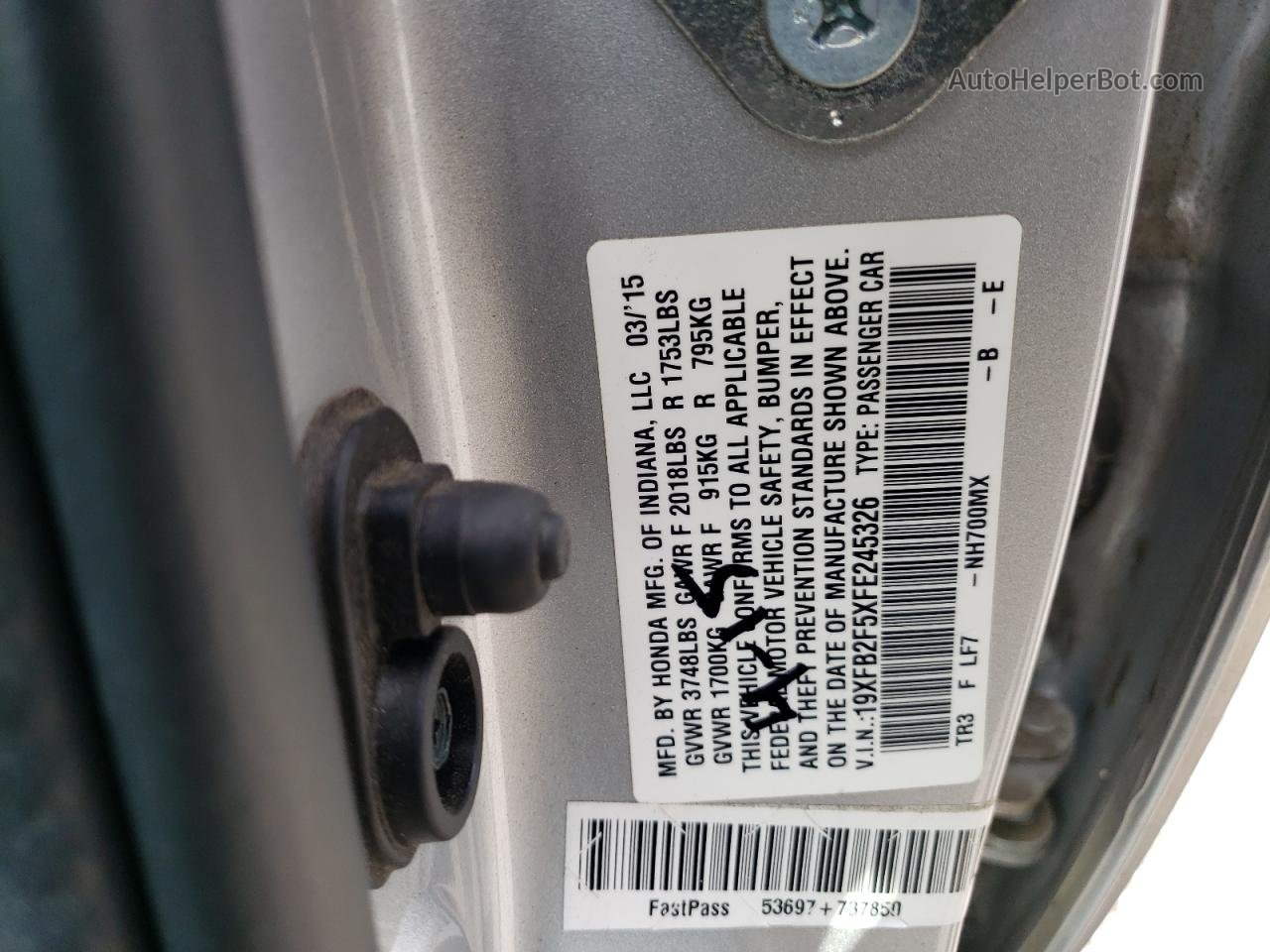 2015 Honda Civic Lx Silver vin: 19XFB2F5XFE245326
