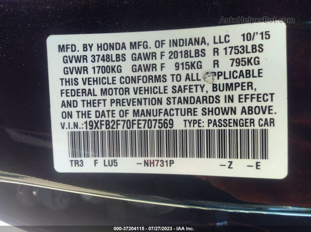 2015 Honda Civic Sedan Se Черный vin: 19XFB2F70FE707569