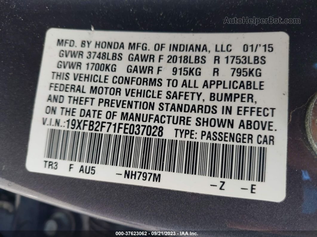 2015 Honda Civic Sedan Se Gray vin: 19XFB2F71FE037028