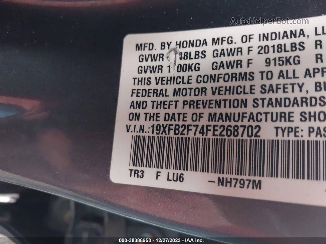 2015 Honda Civic Se Pewter vin: 19XFB2F74FE268702