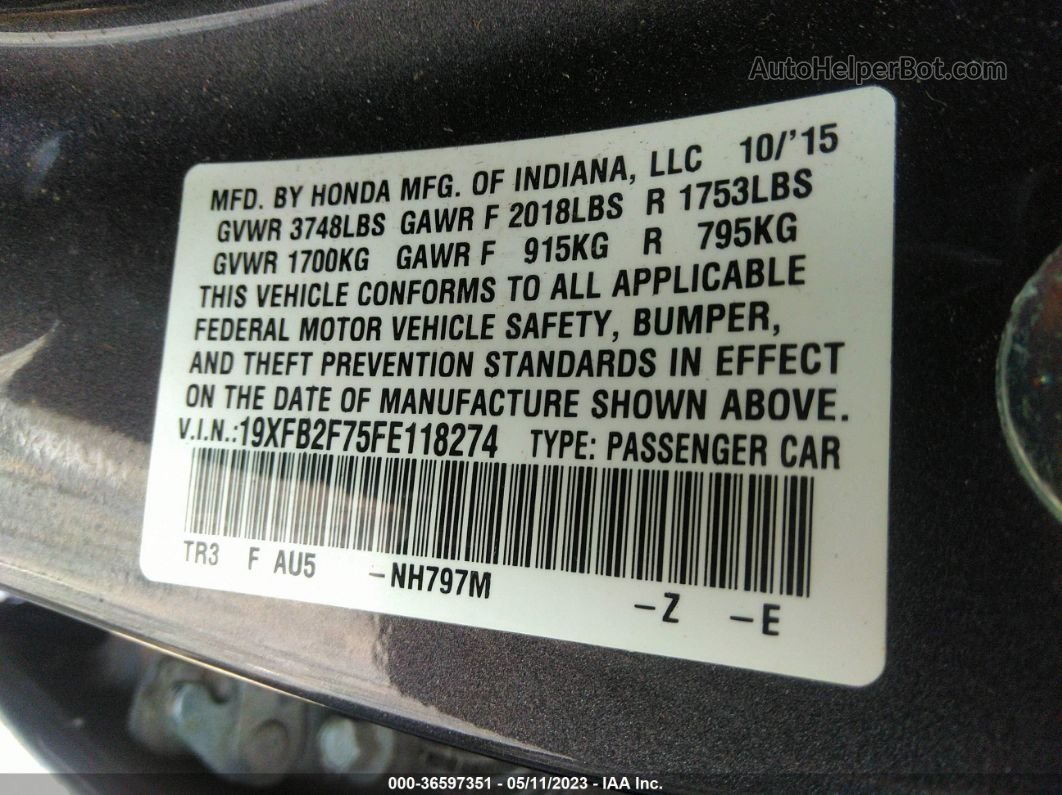 2015 Honda Civic Sedan Se Gray vin: 19XFB2F75FE118274