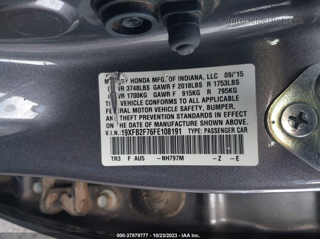 2015 Honda Civic Se Gray vin: 19XFB2F76FE108191