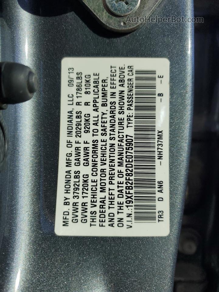 2013 Honda Civic Ex Серый vin: 19XFB2F82DE075907