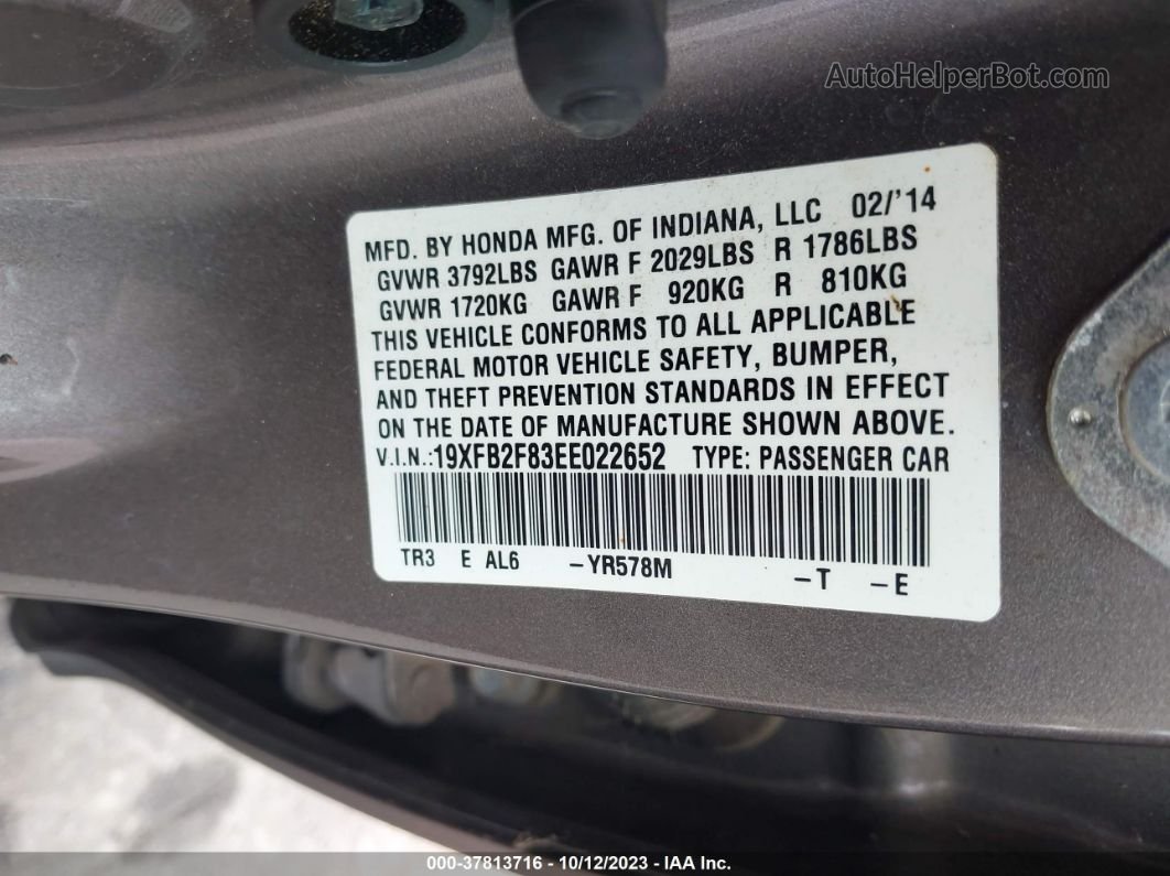 2014 Honda Civic Sedan Ex Коричневый vin: 19XFB2F83EE022652