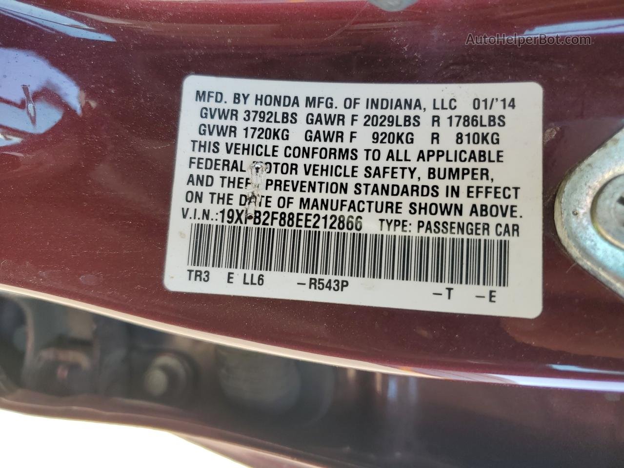 2014 Honda Civic Ex Red vin: 19XFB2F88EE212866