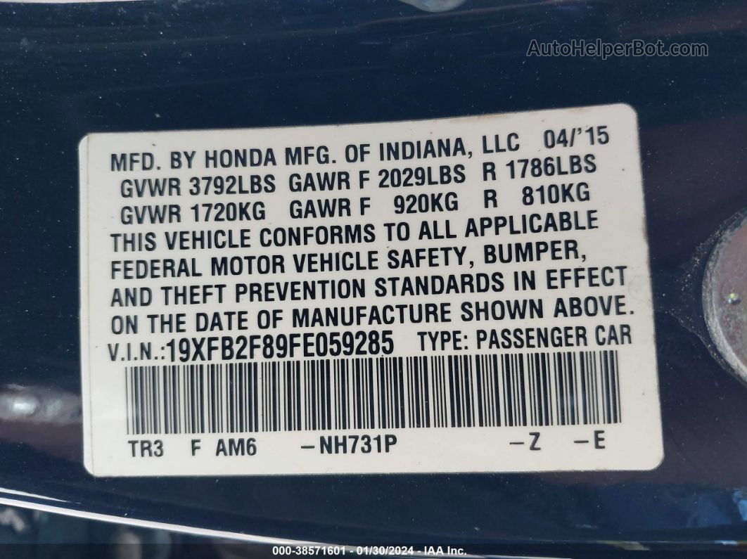 2015 Honda Civic Ex Black vin: 19XFB2F89FE059285