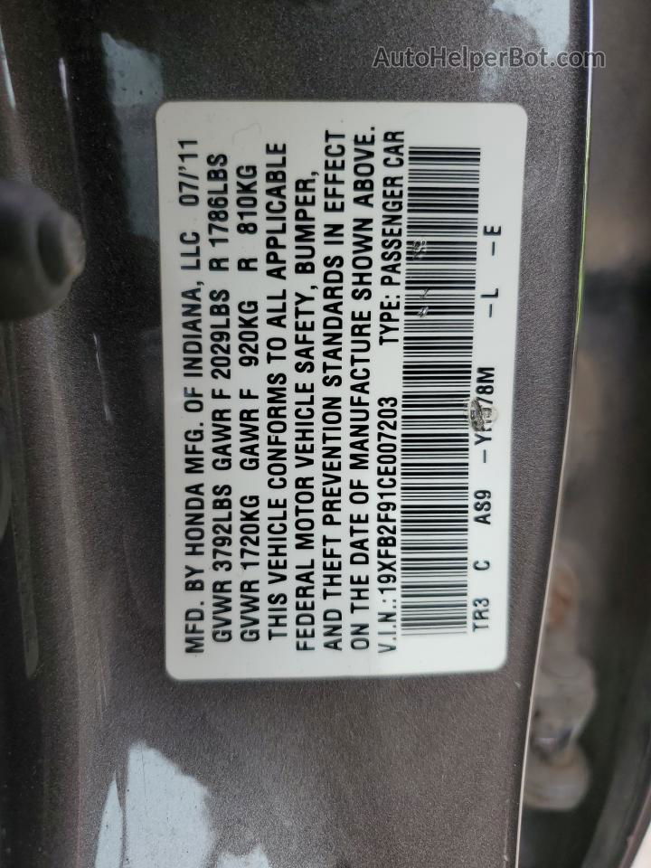 2012 Honda Civic Exl Gray vin: 19XFB2F91CE007203