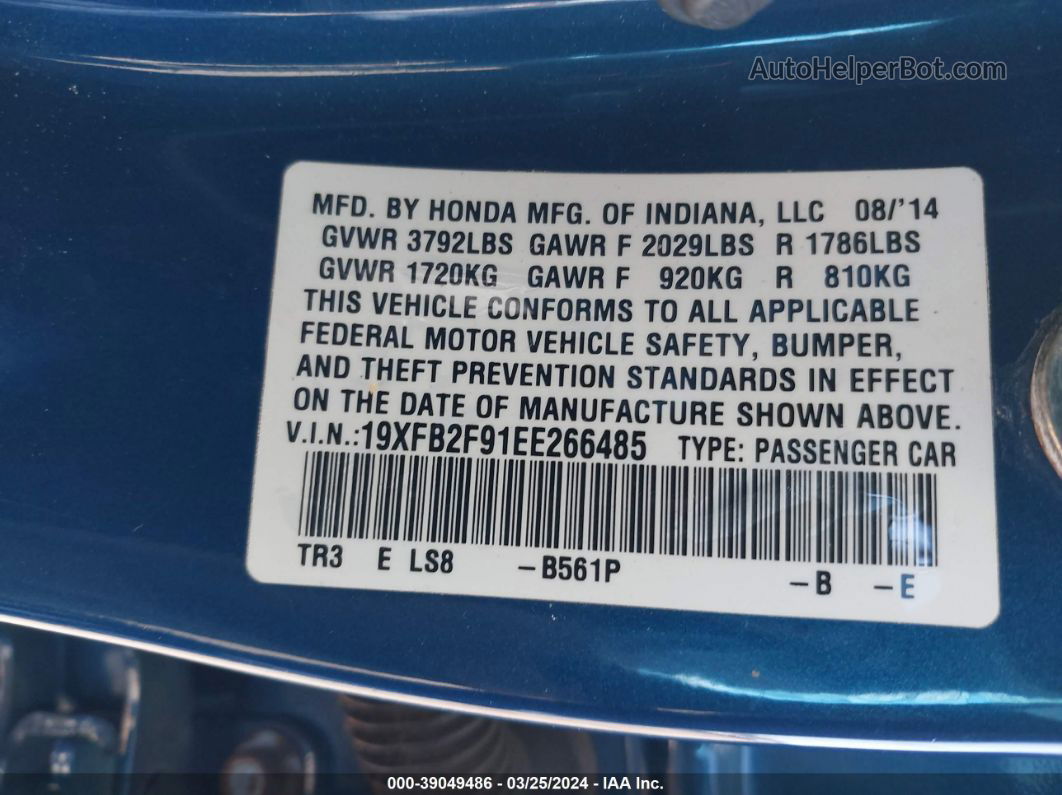 2014 Honda Civic Ex-l Blue vin: 19XFB2F91EE266485