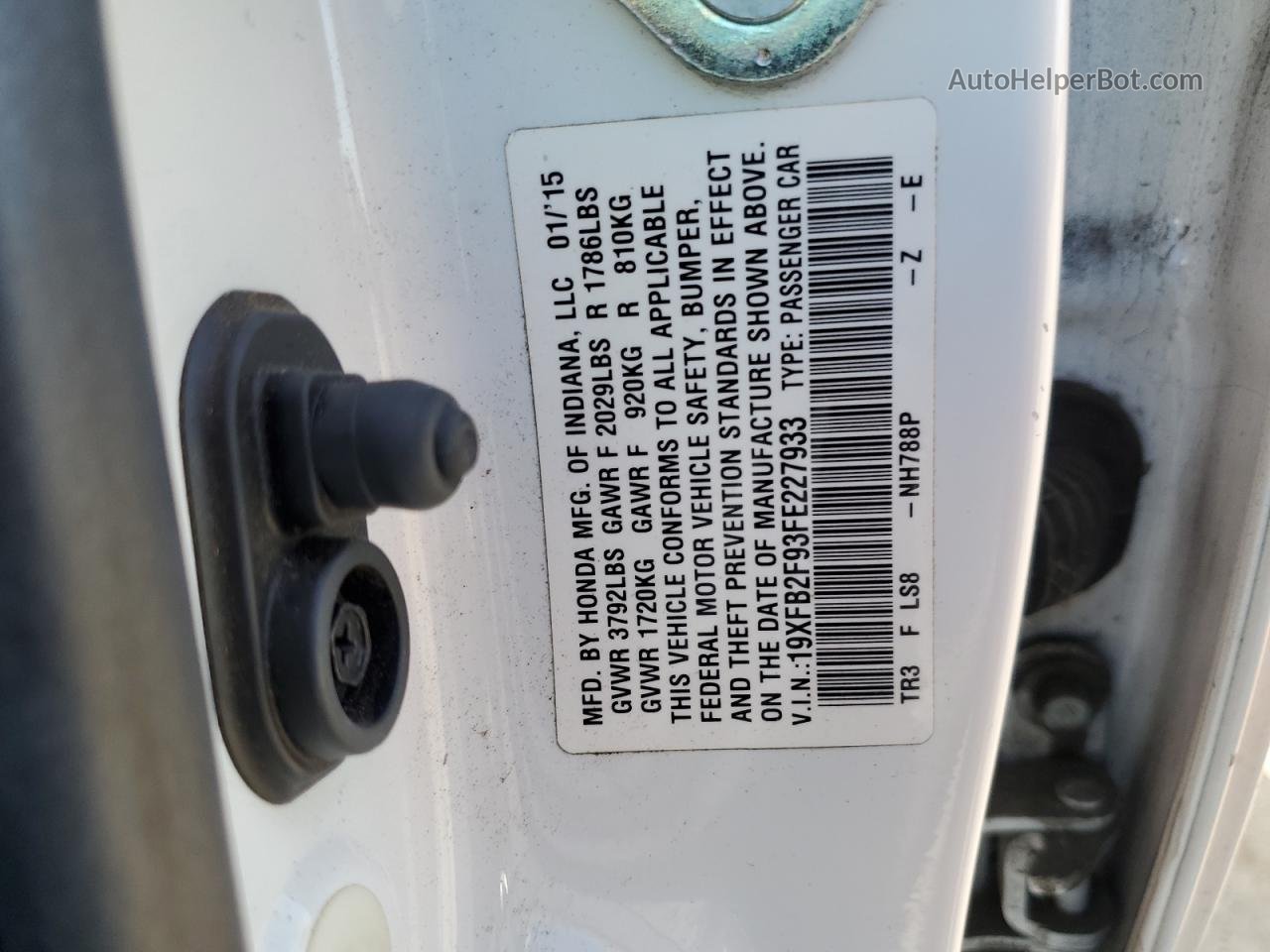2015 Honda Civic Exl White vin: 19XFB2F93FE227933