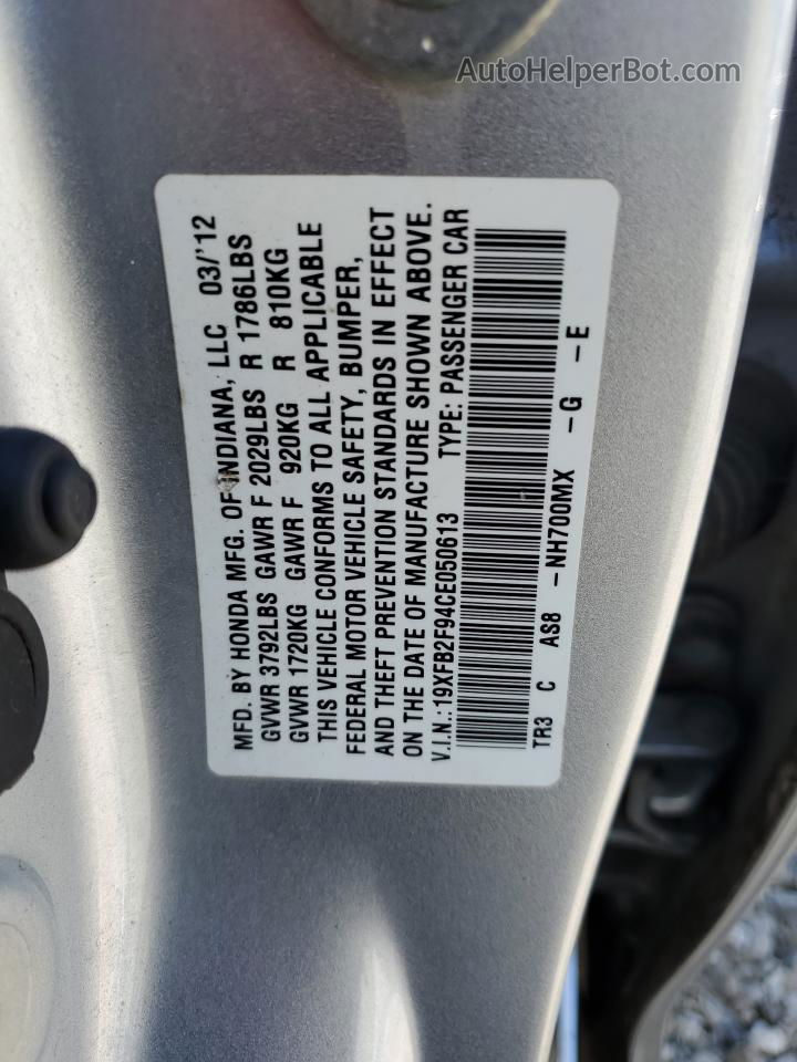 2012 Honda Civic Exl Silver vin: 19XFB2F94CE050613