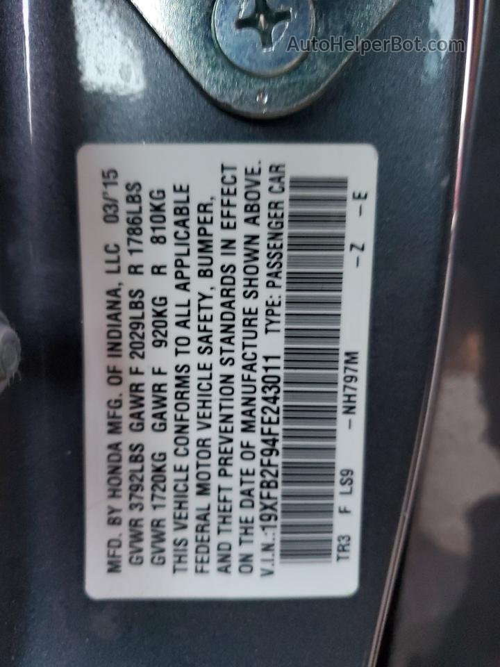 2015 Honda Civic Exl Gray vin: 19XFB2F94FE243011