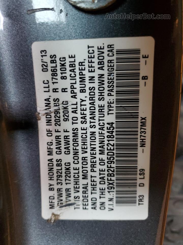 2013 Honda Civic Exl Gray vin: 19XFB2F95DE218454