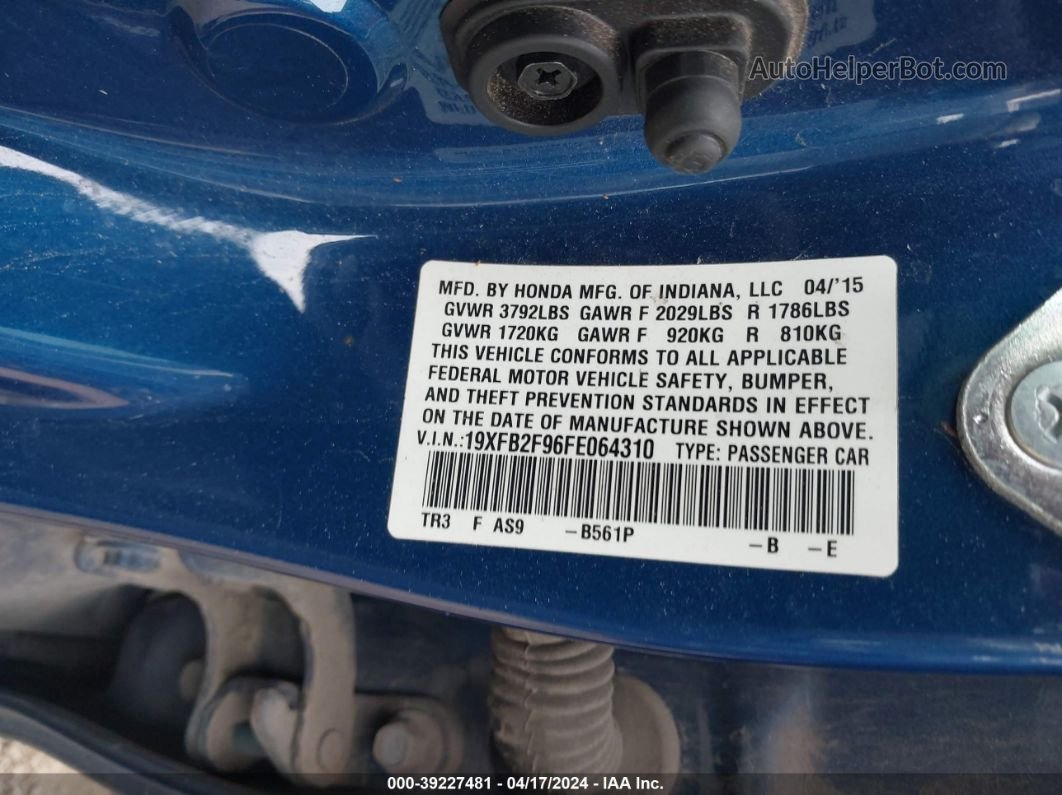 2015 Honda Civic Ex-l Blue vin: 19XFB2F96FE064310