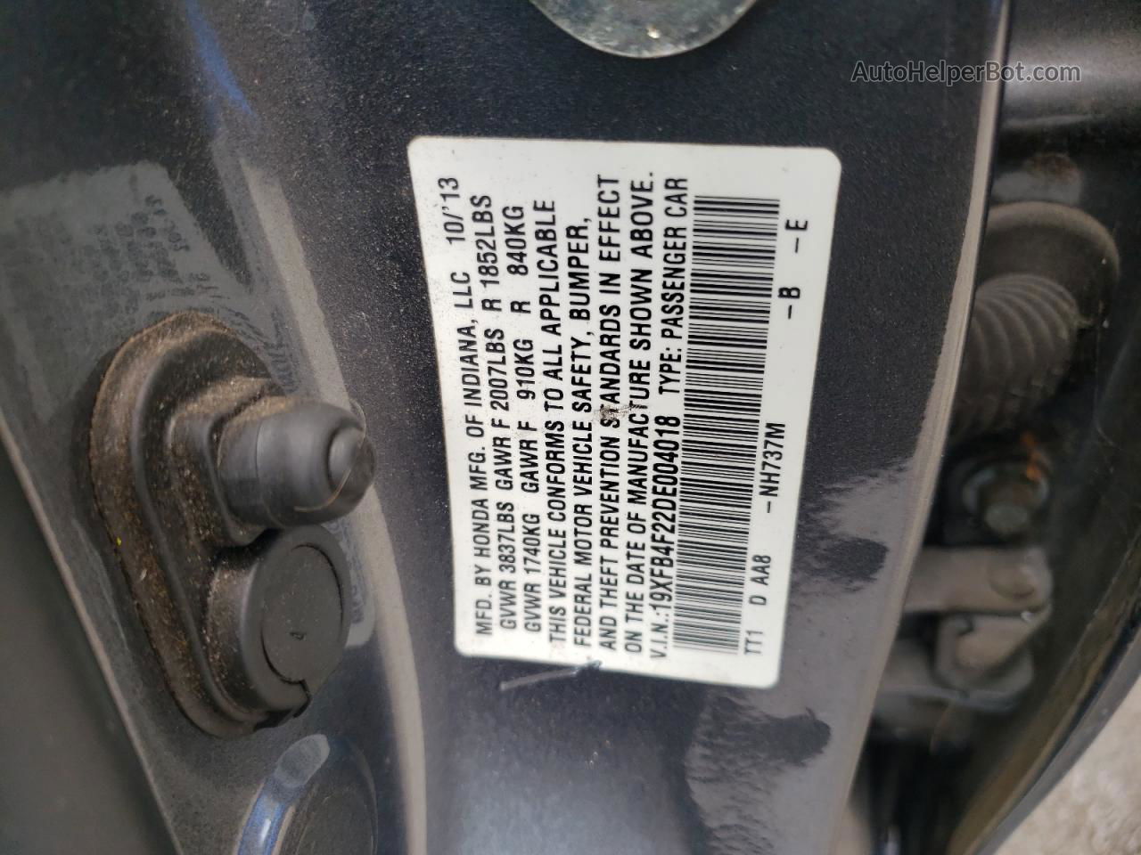 2013 Honda Civic Hybrid Угольный vin: 19XFB4F22DE004018