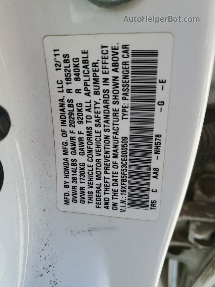 2012 Honda Civic Natural Gas White vin: 19XFB5F53CE000509