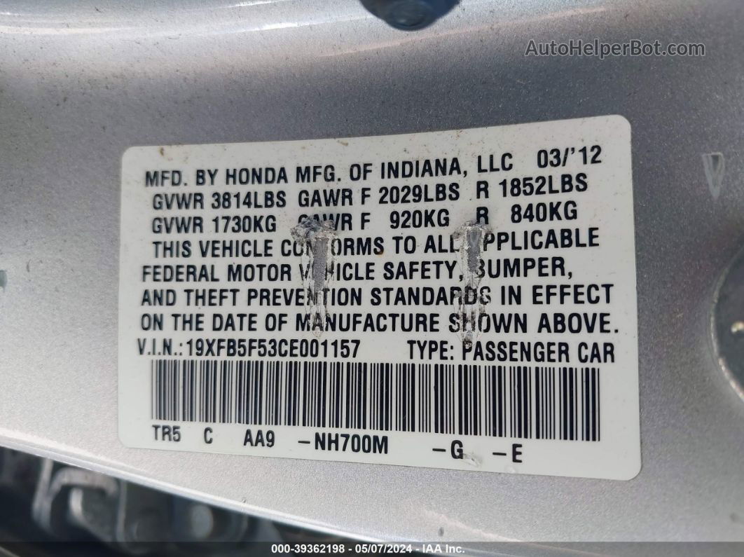 2012 Honda Civic Natural Gas Silver vin: 19XFB5F53CE001157