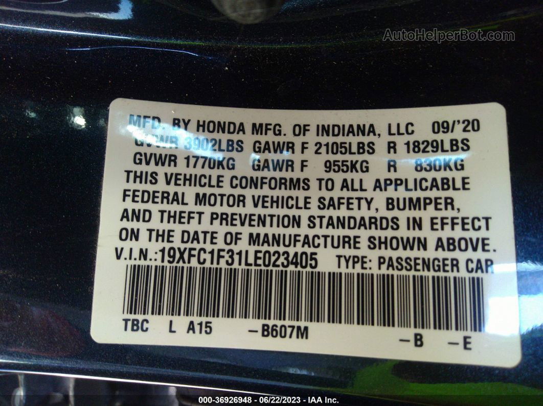 2020 Honda Civic Sedan Ex Темно-синий vin: 19XFC1F31LE023405