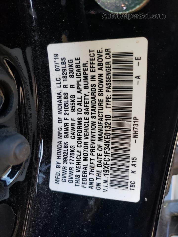 2019 Honda Civic Ex Black vin: 19XFC1F34KE013210