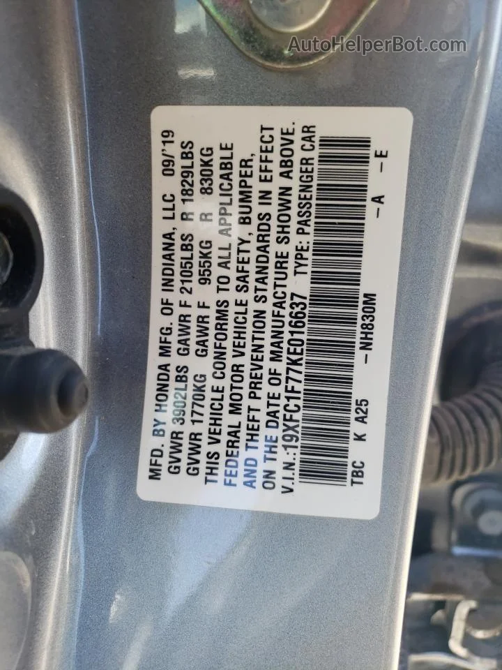 2019 Honda Civic Exl Silver vin: 19XFC1F77KE016637