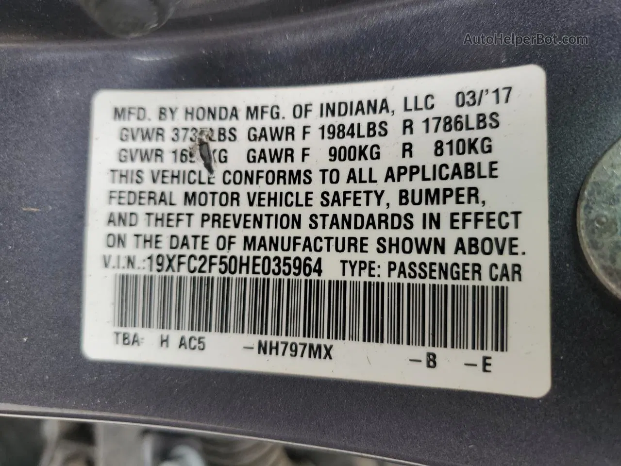 2017 Honda Civic Lx Gray vin: 19XFC2F50HE035964