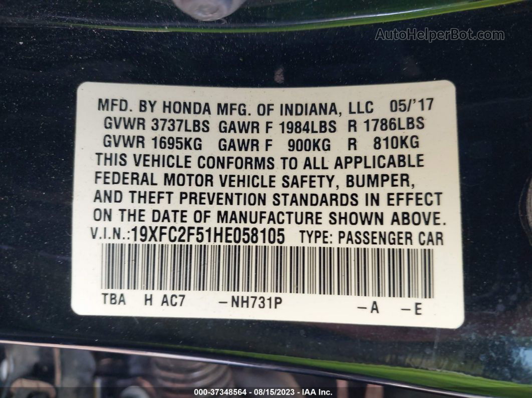 2017 Honda Civic Lx Black vin: 19XFC2F51HE058105