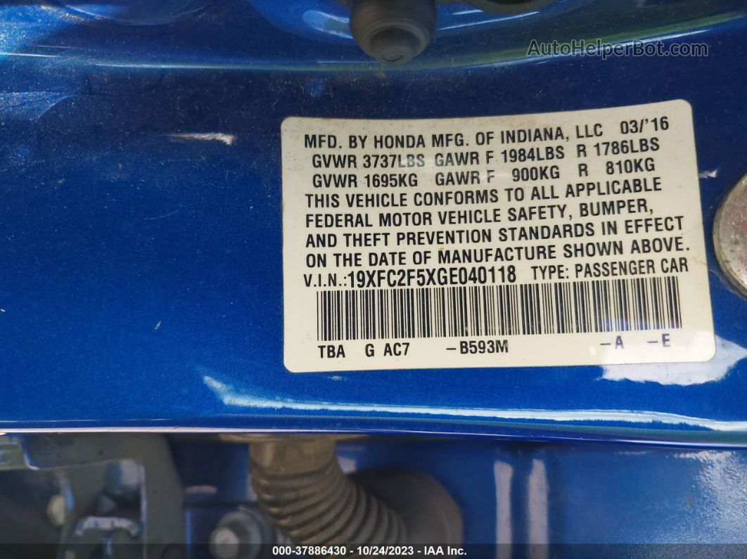 2016 Honda Civic Lx Blue vin: 19XFC2F5XGE040118