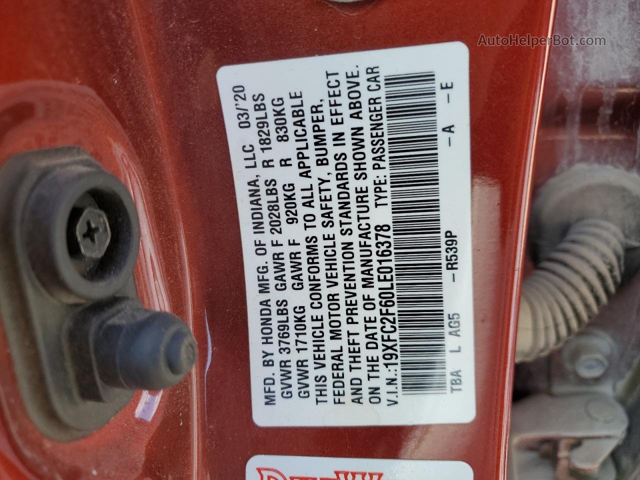 2020 Honda Civic Lx Red vin: 19XFC2F60LE016378