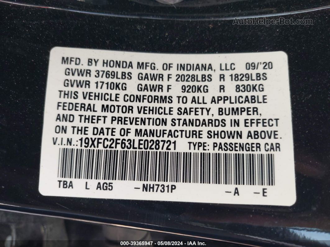 2020 Honda Civic Lx Black vin: 19XFC2F63LE028721