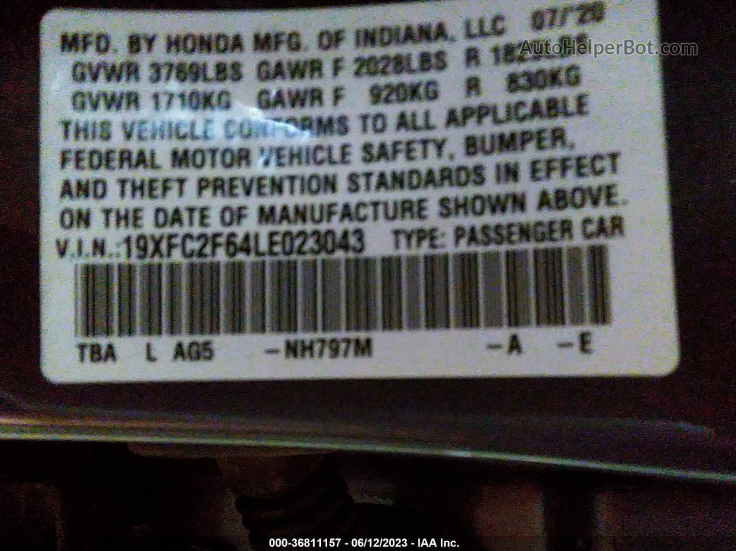 2020 Honda Civic Lx  Gray vin: 19XFC2F64LE023043