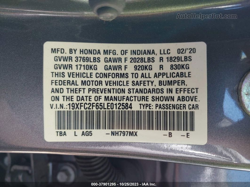 2020 Honda Civic Lx  Gray vin: 19XFC2F65LE012584