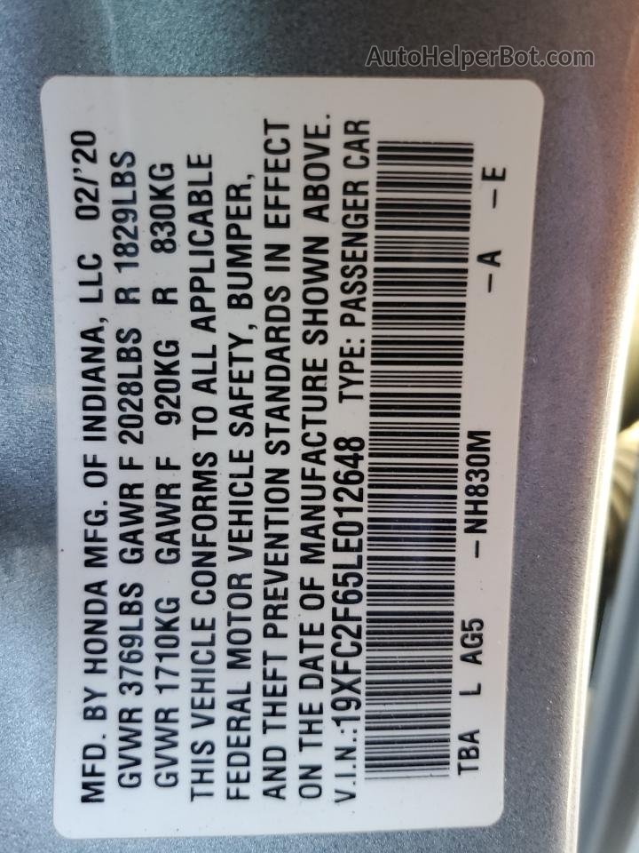 2020 Honda Civic Lx Silver vin: 19XFC2F65LE012648