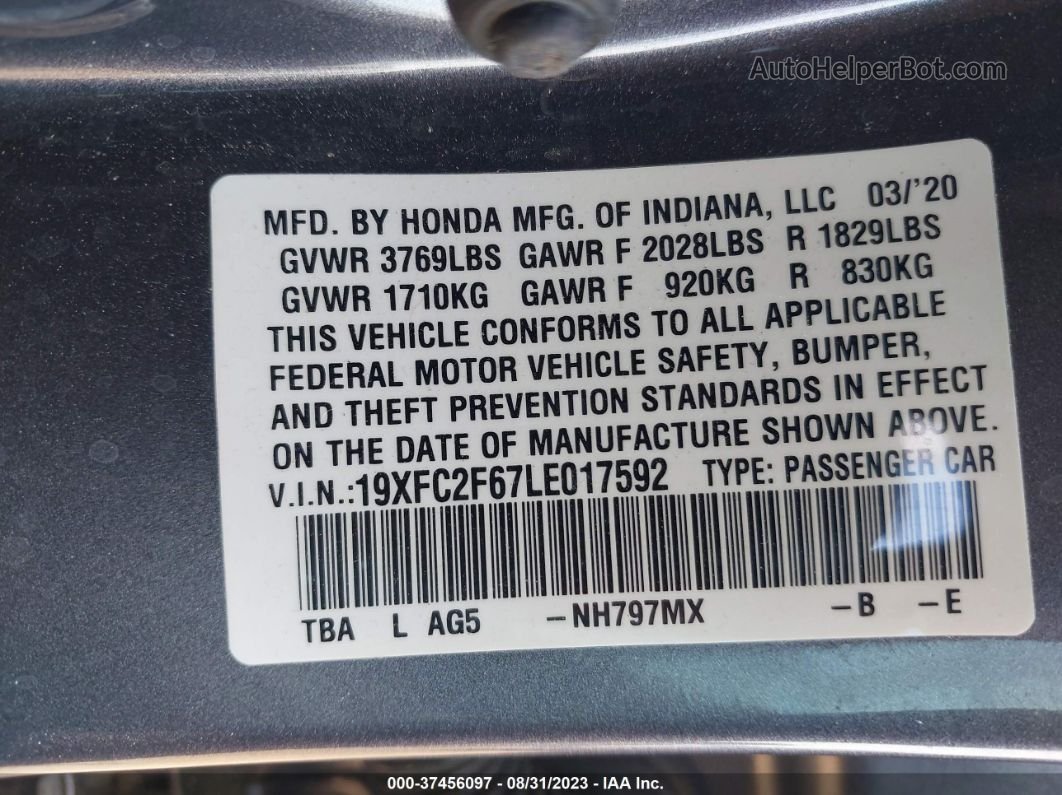 2020 Honda Civic Sedan Lx Gray vin: 19XFC2F67LE017592