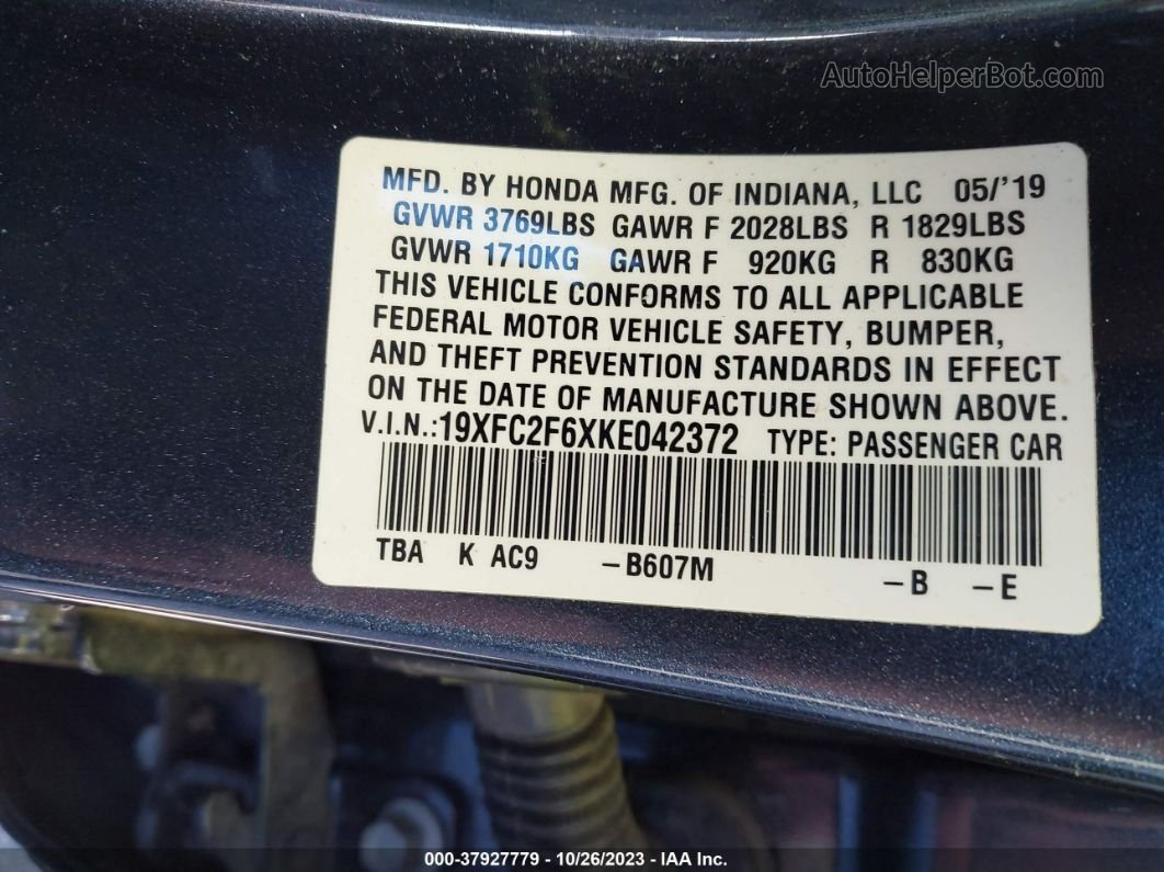 2019 Honda Civic Lx Blue vin: 19XFC2F6XKE042372