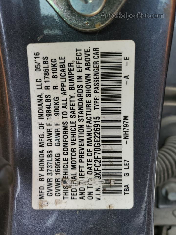2016 Honda Civic Ex Gray vin: 19XFC2F70GE226915