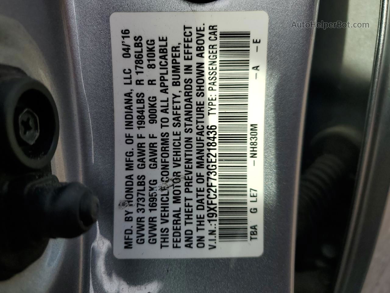 2016 Honda Civic Ex Gray vin: 19XFC2F73GE218436