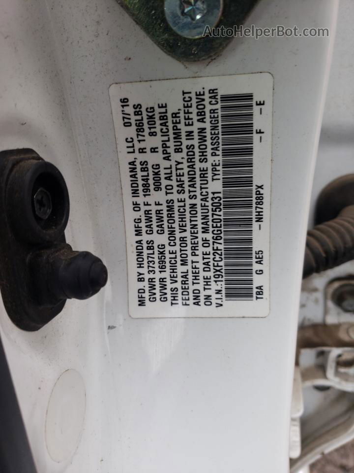 2016 Honda Civic Ex White vin: 19XFC2F76GE075031
