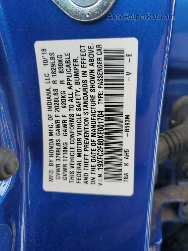 2019 Honda Civic Sport Синий vin: 19XFC2F80KE001704