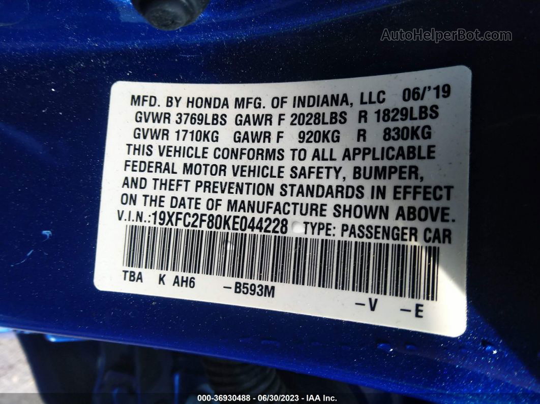 2019 Honda Civic Sedan Sport Blue vin: 19XFC2F80KE044228