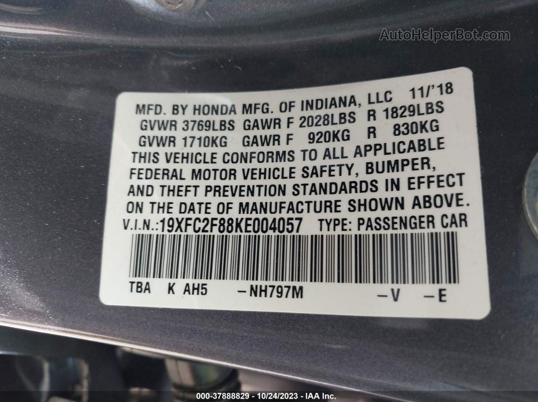 2019 Honda Civic Sport Gray vin: 19XFC2F88KE004057