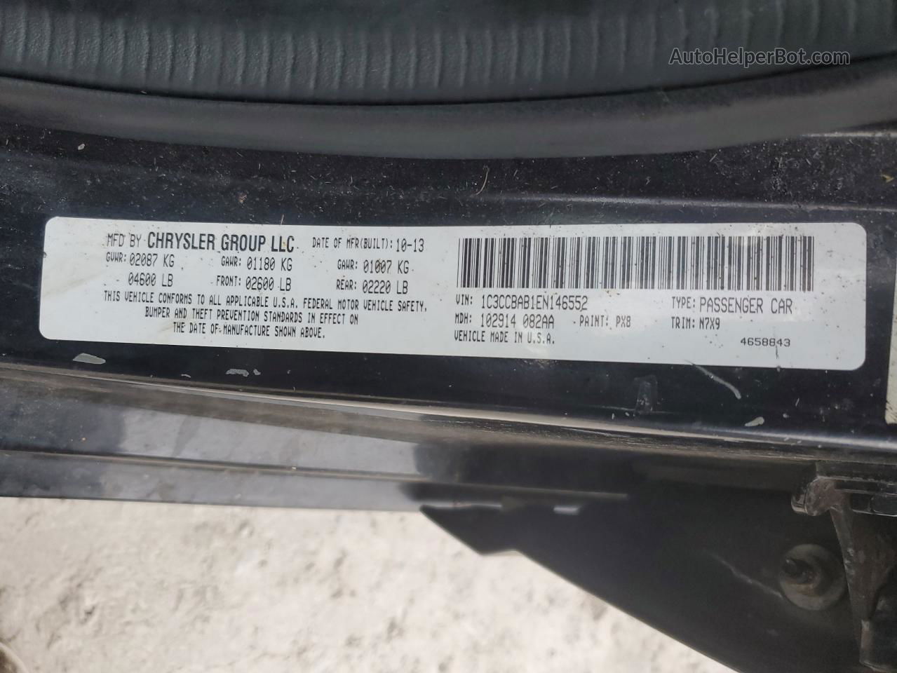 2014 Chrysler 200 Lx Black vin: 1C3CCBAB1EN146552