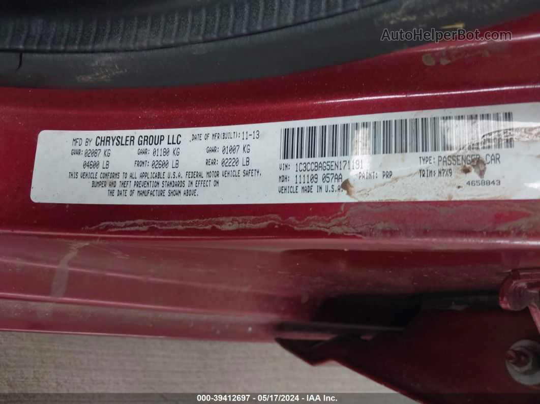 2014 Chrysler 200 Lx Red vin: 1C3CCBAG5EN171191