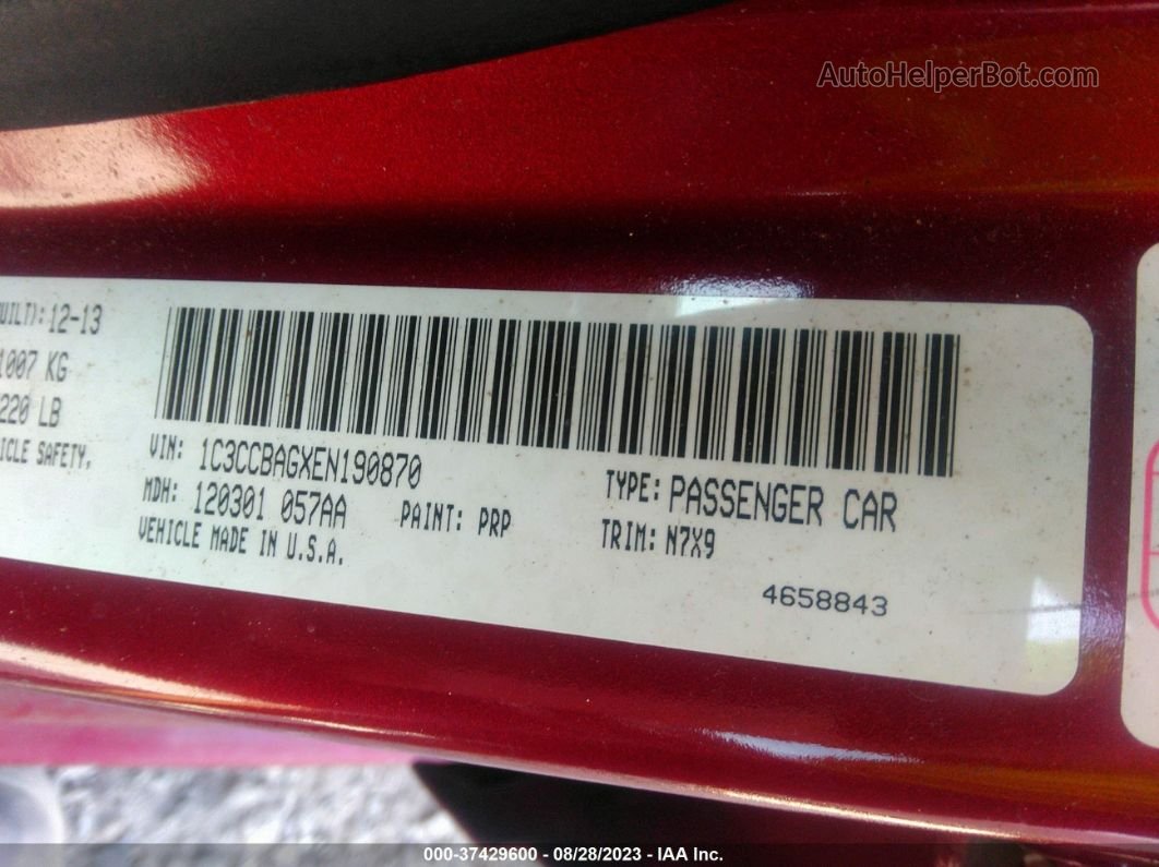2014 Chrysler 200 Lx Красный vin: 1C3CCBAGXEN190870