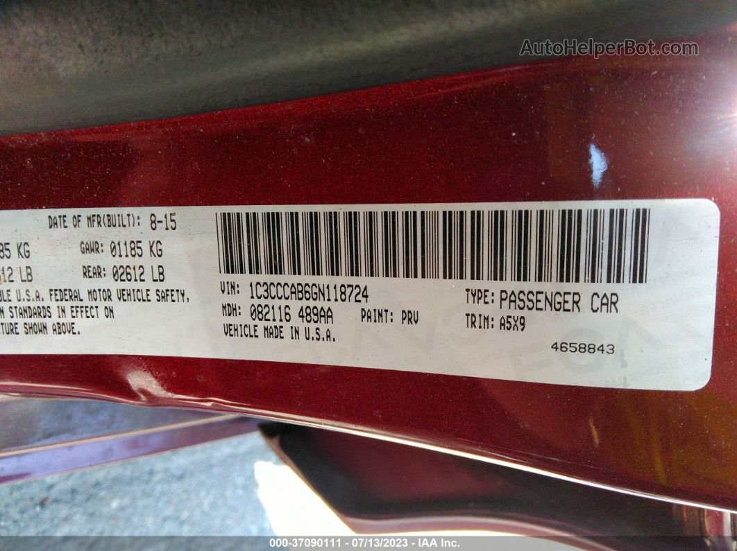 2016 Chrysler 200 Limited Красный vin: 1C3CCCAB6GN118724