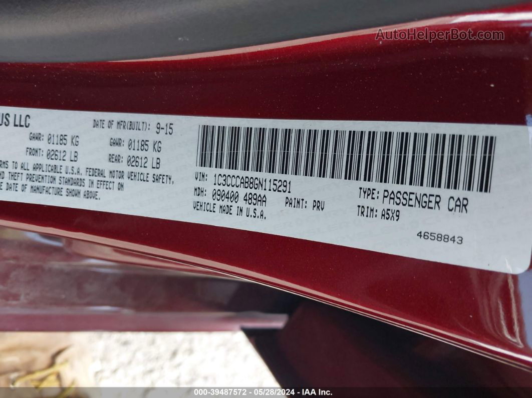 2016 Chrysler 200 Limited Red vin: 1C3CCCAB8GN115291
