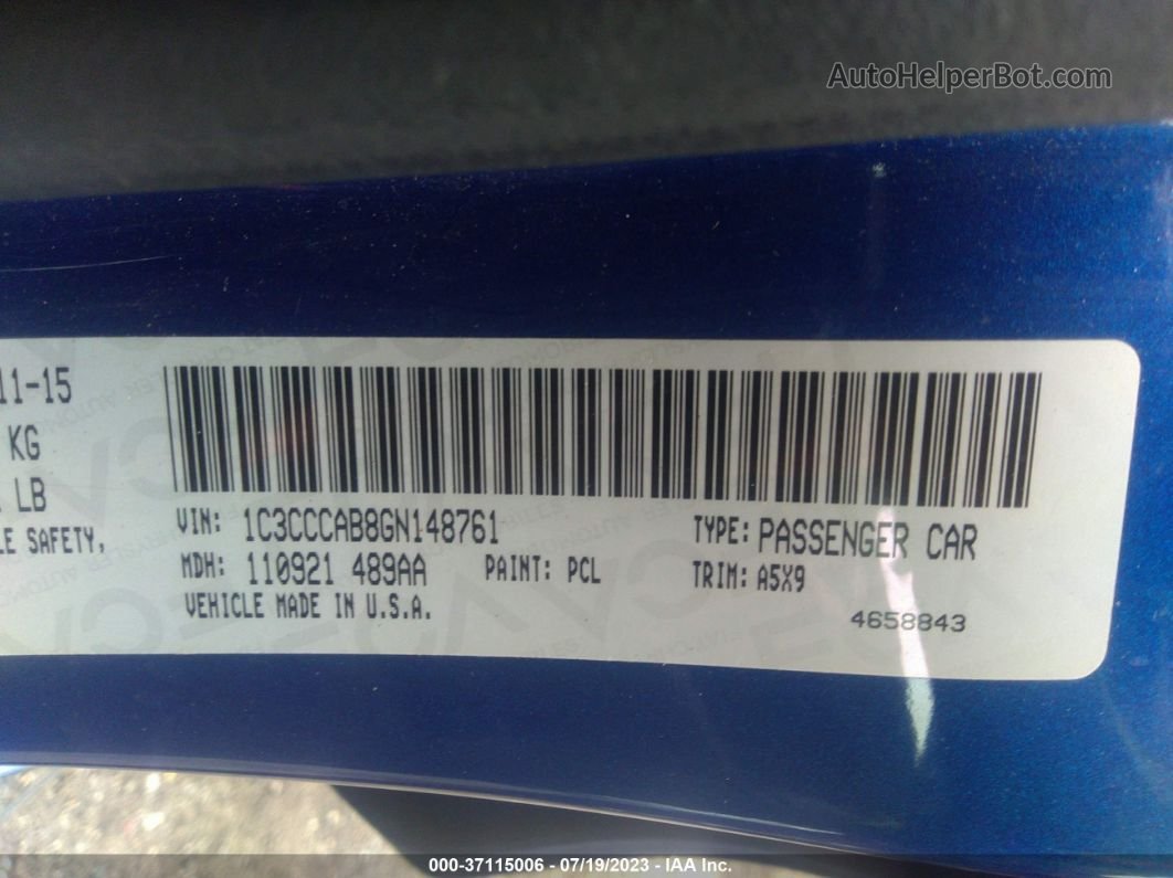 2016 Chrysler 200 Limited Синий vin: 1C3CCCAB8GN148761
