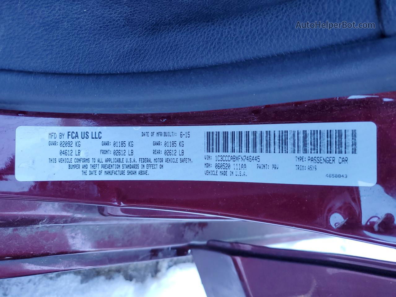 2015 Chrysler 200 Limited Темно-бордовый vin: 1C3CCCABXFN746445