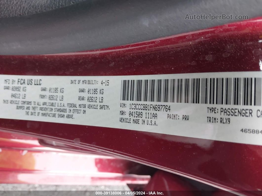 2015 Chrysler 200 S Red vin: 1C3CCCBB1FN697764