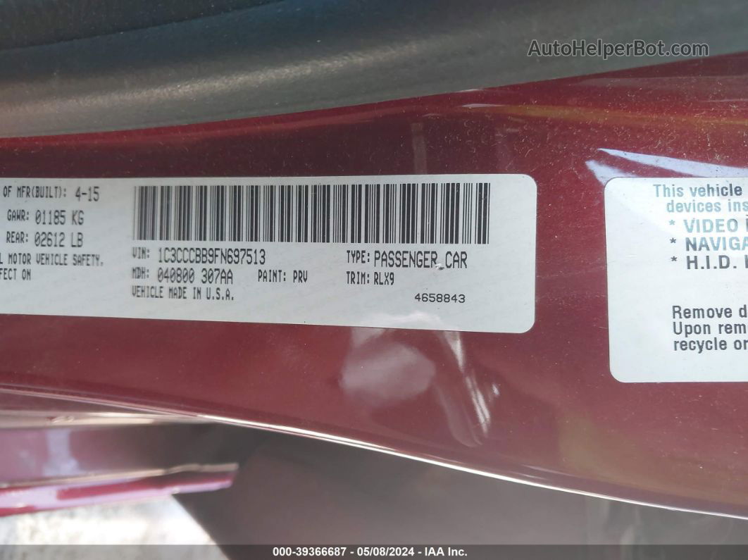 2015 Chrysler 200 S Red vin: 1C3CCCBB9FN697513