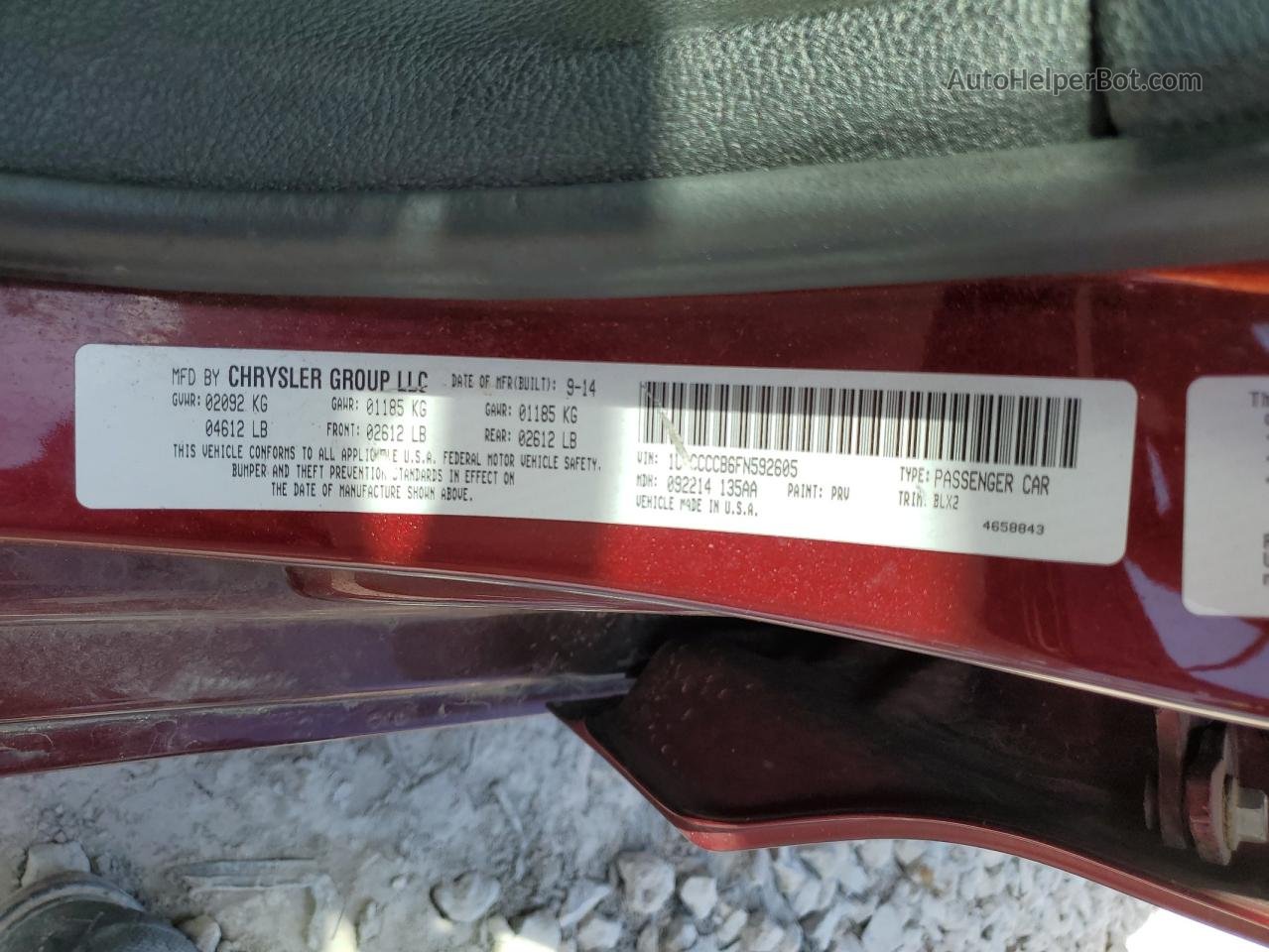 2015 Chrysler 200 C Red vin: 1C3CCCCB6FN592605